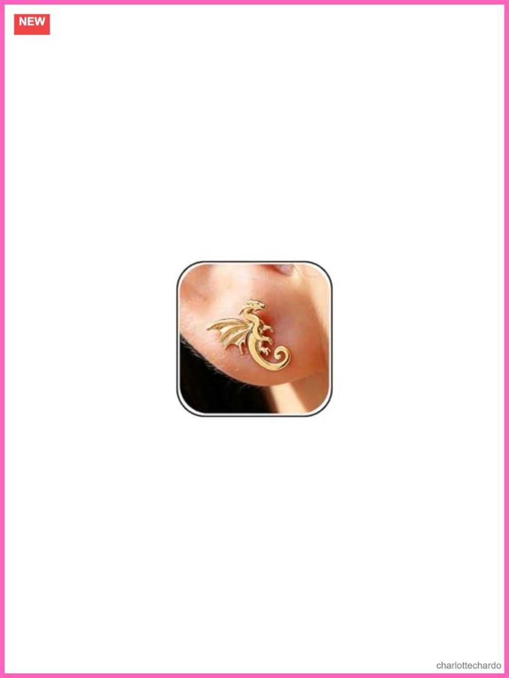 Mini Dragon Stud Earrings Brass Huggie Hoop Fantasy